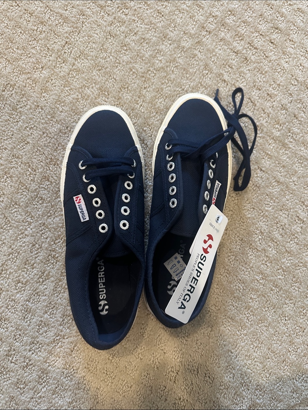 Superga Navy Canvas Low-Top Sneakers with White Trim